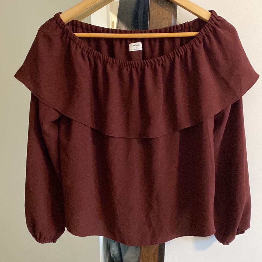 Wilfred Morel Off the Shoulder Burgendy Blouse, Size Small
